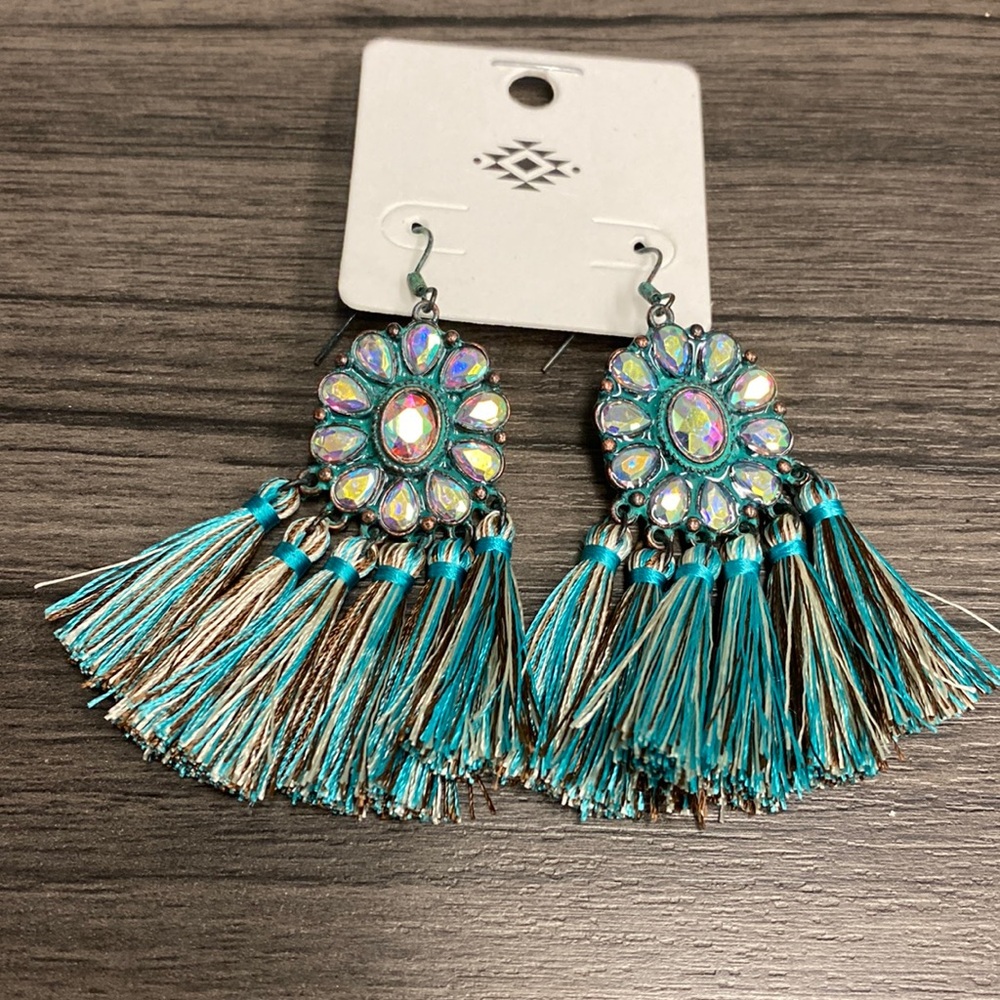 Turquoise fringe earrings new unworn.